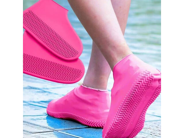 Багаторазові бахіли-чохли L (41-45 розмір) для взуття силіконові від води та бруду. Колір: рожевий - Фото 5