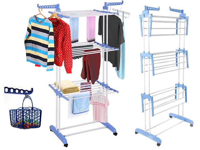Багатоярусна сушарка для білизни, речей, одягу Garment rack with wheels складана - Фото 3