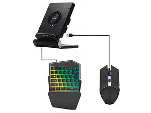 Мобильный игровой адаптер геймпад с клавиатурой мышкой охлаждением SUNROZ P6 Union PUBG Mobile Bluetooth 3 в 1 Черный