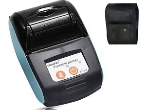 Мобильный термопринтер чеков для смартфона bluetooth Goojprt PT-210, pos принтер + чехол, голубой