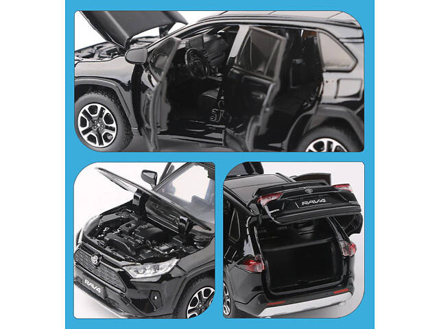 Модель автомобіля Toyota RAV4 2020 чорна 1:32 — інерційна металева машинка зі звуком і світлом. - Фото 2