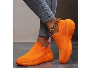 Мокасини - шкарпетки жіночі Bull, розміри 37 38 39 40 40 41 42, на підошві з піни, текстиль, помаранчеві