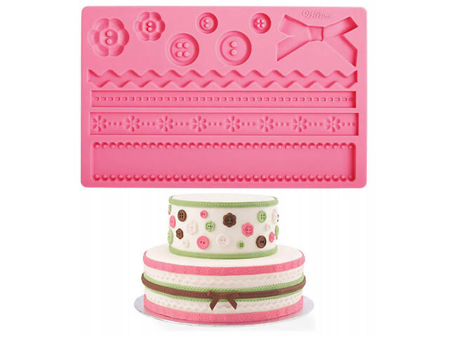 Молд силіконовий кондитерський для мастики та шоколаду Гудзики бантики та бордюри 19x12 см - Фото 1