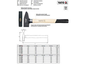 Молоток слесарный DIN 1041 m=1000 г l=360 мм YATO YT-4508