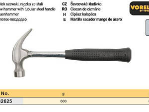 Молоток столярный гвоздодер ручка металл 600г TUV/GS VOREL-32625