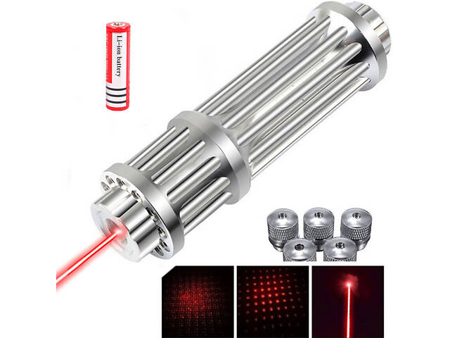 Потужна лазерна указка RESTEQ червона, дальність 10 км, акумулятор, зарядка, насадки - Фото 3