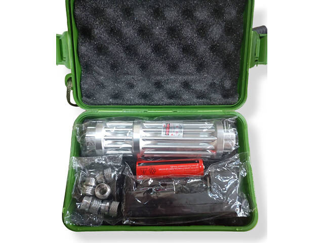 Потужна лазерна указка RESTEQ червона, дальність 10 км, акумулятор, зарядка, насадки - Фото 7