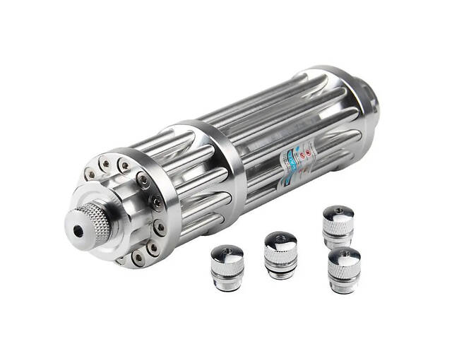 Потужна лазерна указка RESTEQ синя, дальність 10 км, акумулятор, зарядка, насадки - Фото 2