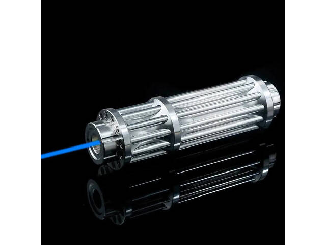 Потужна лазерна указка RESTEQ синя, дальність 10 км, акумулятор, зарядка, насадки - Фото 1