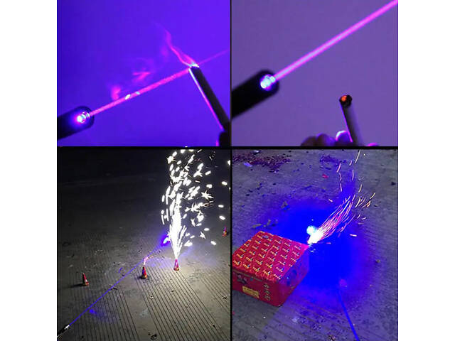 Потужна лазерна указка RESTEQ синя, дальність 10 км, акумулятор, зарядка, насадки - Фото 3