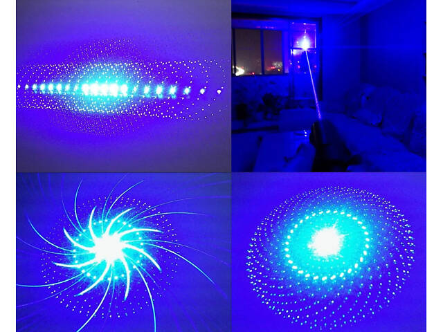 Потужна лазерна указка RESTEQ синя, дальність 10 км, акумулятор, зарядка, насадки - Фото 4