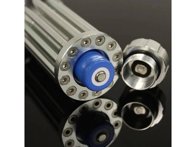 Потужна лазерна указка RESTEQ синя, дальність 10 км, акумулятор, зарядка, насадки - Фото 8