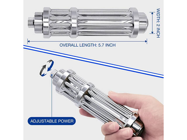 Потужна лазерна указка RESTEQ синя, дальність 10 км, акумулятор, зарядка, насадки - Фото 9