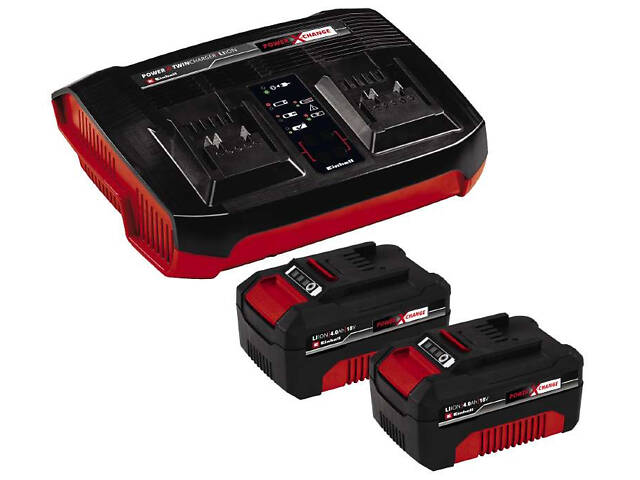 Мощное зарядное устройство и аккумулятор 18V 2 шт x 4,0Ah Twincharger Kit Einhell Power-X-Change - Фото 1