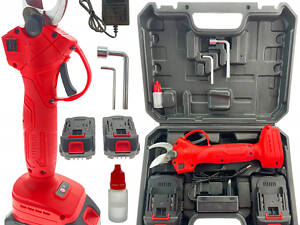 Потужний акумуляторний секатор Midori 24V MJ-137 : з АКБ 2 шт-24V 2.0 Аh+ЗП, діаметр різу 30 мм