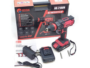 Потужній акумуляторний шуруповерт Edon AD-21AUN : 21V, 2 Аh, 1450 об/хв, 30 Нм, 2 акумулятора, зарядне, кейс