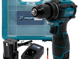 Потужний акумуляторний шуруповерт PROFI-TEC PCD35168BL : з АКБ 2шт-16.8V 2.0 Ah, 35 Нм, набір головок