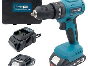 Потужний акумуляторний шуруповерт PROFI-TEC PCD3520BL POWERLine : з АКБ 2шт-20V 2.0 Ah, 28 Нм, набір головок