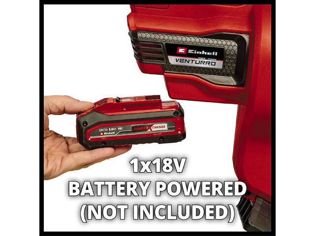 Потужний садовий пилосос акумуляторний Einhell VENTURRO 18/210 : з АКБ 18V 2.5Ah, потужність всмоктування 500 м3/г (8,3 м3/хв) - Фото 2