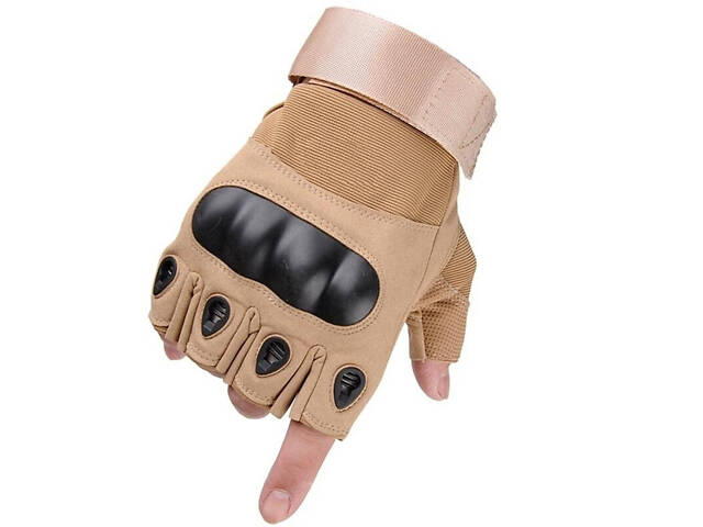 Мотоперчатки без пальцев Combat на липучке спортивные (Песочный) XL - Фото 1