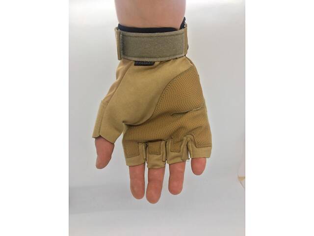 Мотоперчатки без пальцев Combat на липучке спортивные (Песочный) XL - Фото 5