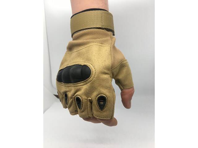 Мотоперчатки без пальцев Combat на липучке спортивные (Песочный) XL - Фото 3