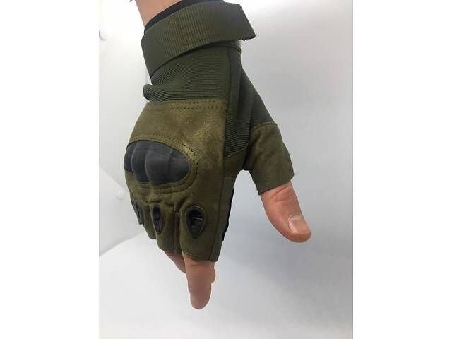 Мотоперчатки без пальцев Combat на липучке спортивные (Оливка) XL - Фото 2