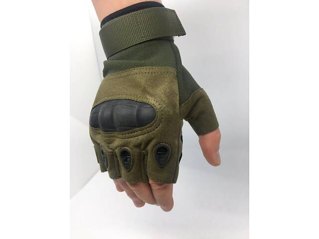 Мотоперчатки без пальцев Combat на липучке спортивные (Оливка) XL - Фото 5