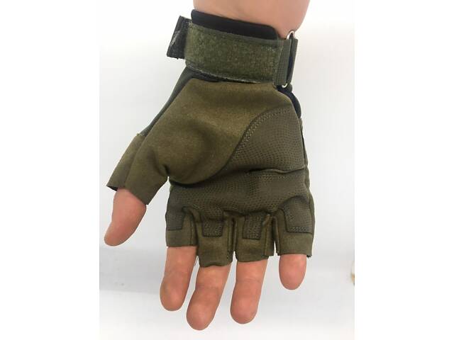 Мотоперчатки без пальцев Combat на липучке спортивные (Оливка) XL - Фото 4