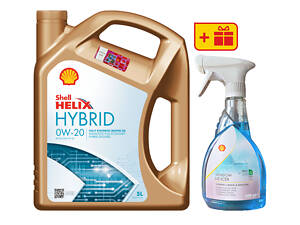 Моторное масло Shell Helix Ultra Hybrid 0W-20, 5 л + Размораживатель стекла Shell Window De-Icer 0.5 л