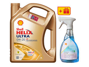 Моторное масло Shell Helix Ultra SP 0W-20, 5 л + Размораживатель стекла Shell Window De-Icer 0.5 л