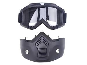 Мотоциклетная маска-очки RESTEQ прозрачная — защитная маска-трансформер для мотоцикла, квадроцикла, велосипеда, лыж и сн