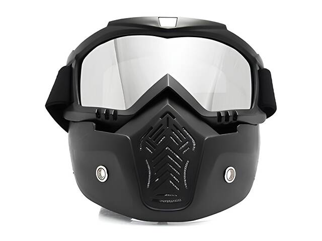 Мотоциклетна маска-окуляри RESTEQ срібляста — захисна трансформована маска для квадроцикла, велосипеда, моноколеса, лиж і - Фото 3