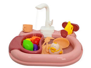 Мийка іграшкова з циркуляцією води 19 деталей дитяча з краном каченям і посудом набір для гри з водою