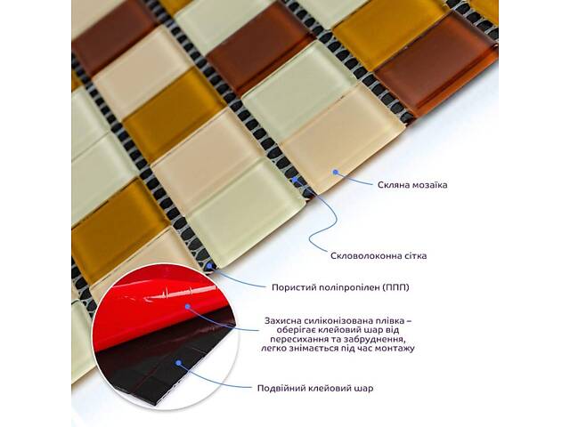 Мозаїка з декоративного скла коричнева 298х298х4,5мм SW-00002363 - Фото 2