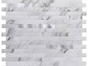 Мозайка 10 штук кам'яна плитка для фартуха для кухні та ванної кімнати — Volakas White, прикрашена сріблястим