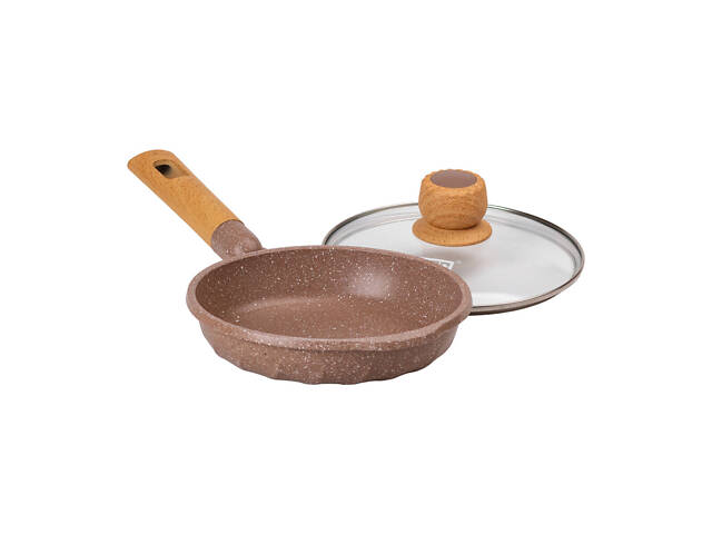 Мармурова алюмінієва сковорода з антипригарним покриттям 1 літр Ø 20 см кавова MGC - Фото 4
