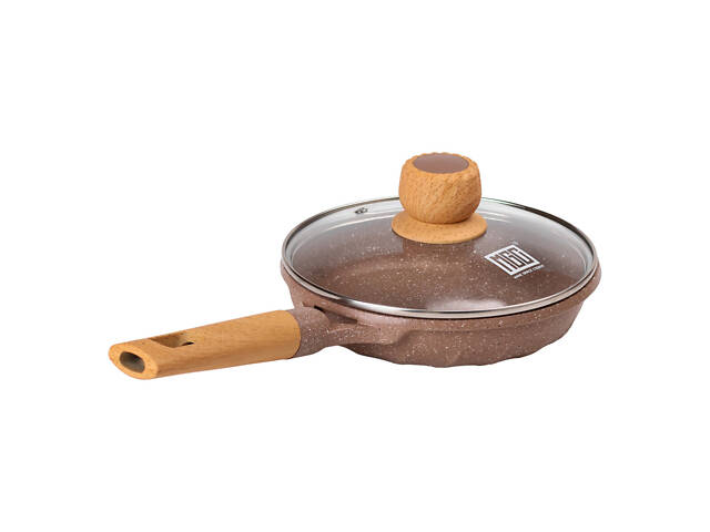 Мармурова алюмінієва сковорода з антипригарним покриттям 1 літр Ø 20 см кавова MGC - Фото 5