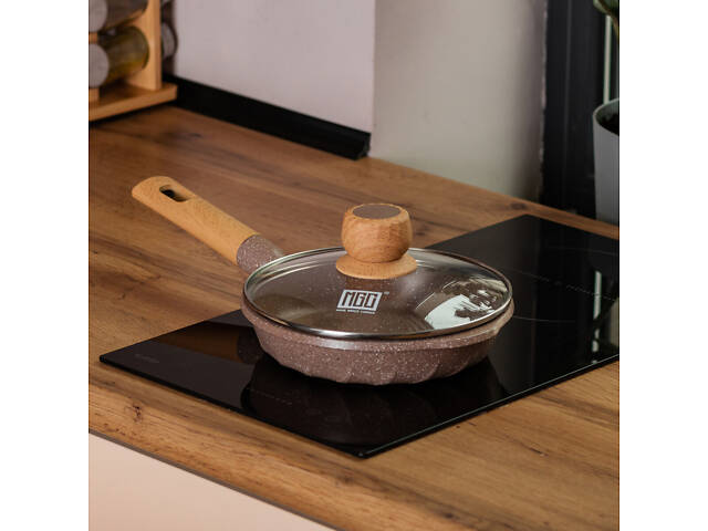 Мармурова алюмінієва сковорода з антипригарним покриттям 1 літр Ø 20 см кавова MGC - Фото 6