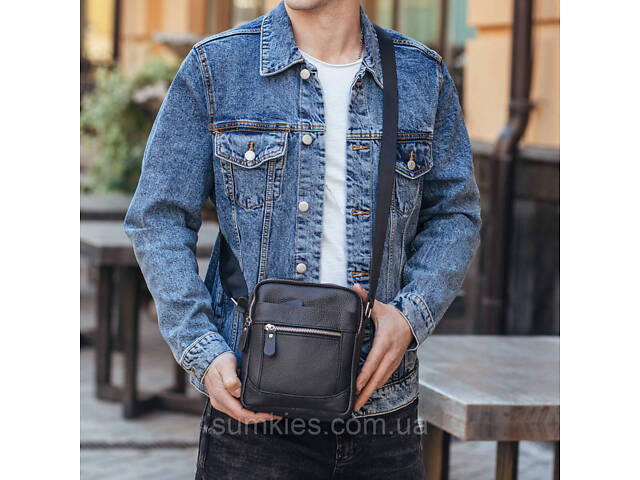 Чоловіча барсетка 18х21х7, сумка шкіряна планшетка через плече Tiding Bag SK N5386 чорна - Фото 2
