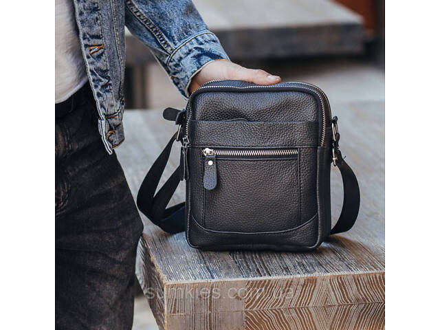 Чоловіча барсетка 18х21х7, сумка шкіряна планшетка через плече Tiding Bag SK N5386 чорна - Фото 9