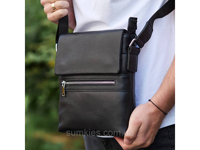 Чоловіча барсетка 23х26х6, месенджер через плече шкіряний Tiding Bag 80471 чорний - Фото 2