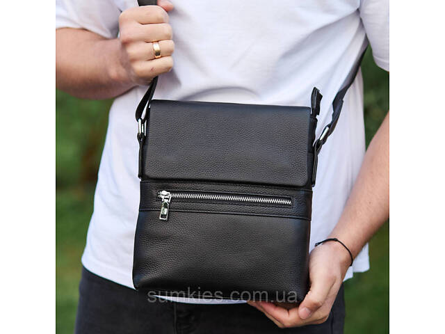 Чоловіча барсетка 23х26х6, месенджер через плече шкіряний Tiding Bag 80471 чорний - Фото 3