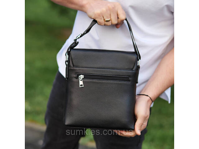 Чоловіча барсетка 23х26х6, месенджер через плече шкіряний Tiding Bag 80471 чорний - Фото 4