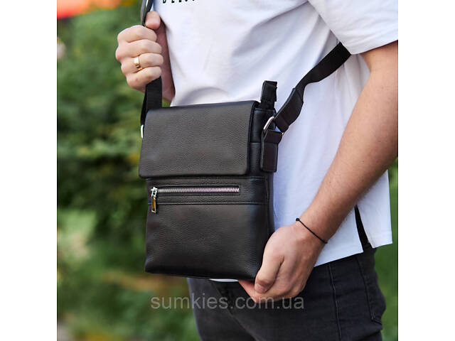 Чоловіча барсетка 23х26х6, месенджер через плече шкіряний Tiding Bag 80471 чорний - Фото 6