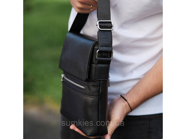 Чоловіча барсетка 23х26х6, месенджер через плече шкіряний Tiding Bag 80471 чорний - Фото 8