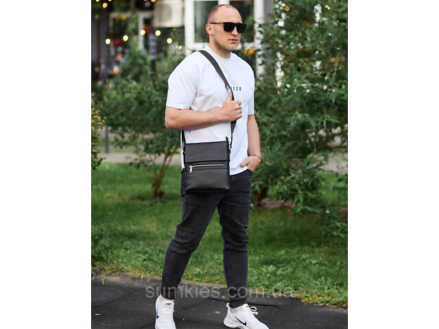 Чоловіча барсетка 23х26х6, месенджер через плече шкіряний Tiding Bag 80471 чорний - Фото 9