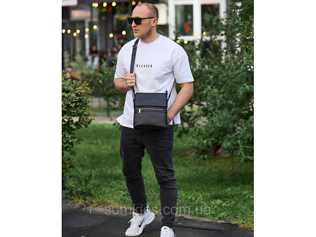 Чоловіча барсетка 23х26х6, месенджер через плече шкіряний Tiding Bag 80471 чорний - Фото 10