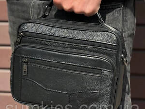 Чоловіча барсетка з ручкою 23х19х7, шкіряна сумка з ременем через плече BEXHILL BX-14440B чорна