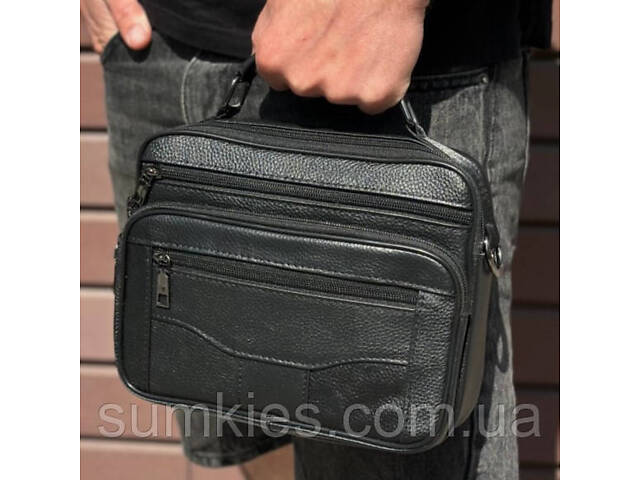 Чоловіча барсетка з ручкою 23х19х7, шкіряна сумка з ременем через плече BEXHILL BX-14440B чорна - Фото 1